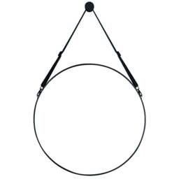 Living and Home Retro Round Hanging Mirror with Strap 60cm - Size: 60 x 60cm - Black - Wilko
