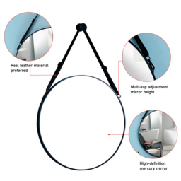 Living and Home Retro Round Hanging Mirror with Strap 60cm - Size: 60 x 60cm - Black - Wilko - thumbnail 6