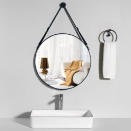 Living and Home Retro Round Hanging Mirror with Strap 60cm - Size: 60 x 60cm - Black - Wilko - thumbnail 3