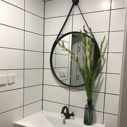 Living and Home Retro Round Hanging Mirror with Strap 60cm - Size: 60 x 60cm - Black - Wilko - thumbnail 4