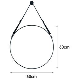 Living and Home Retro Round Hanging Mirror with Strap 60cm - Size: 60 x 60cm - Black - Wilko - thumbnail 7