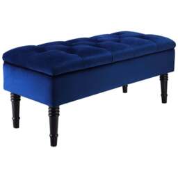 Living and Home Blue Buttoned Velvet Storage Bench - Size: 43 x 102 x 41cm - Wilko - thumbnail 3