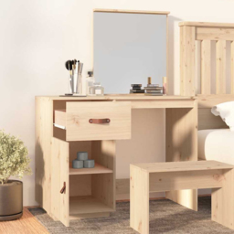 vidaXL Single Door Single Drawer Natural Solid Wood Pine Dressing Table with Mirror - Size: 134 x 95 x 50cm - Brown - Wilko