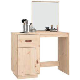vidaXL Single Door Single Drawer Natural Solid Wood Pine Dressing Table with Mirror - Size: 134 x 95 x 50cm - Brown - Wilko - thumbnail 5