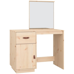 vidaXL Single Door Single Drawer Natural Solid Wood Pine Dressing Table with Mirror - Size: 134 x 95 x 50cm - Brown - Wilko - thumbnail 3