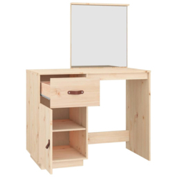 vidaXL Single Door Single Drawer Natural Solid Wood Pine Dressing Table with Mirror - Size: 134 x 95 x 50cm - Brown - Wilko - thumbnail 4