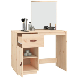 vidaXL Single Door Single Drawer Natural Solid Wood Pine Dressing Table with Mirror - Size: 134 x 95 x 50cm - Brown - Wilko - thumbnail 6