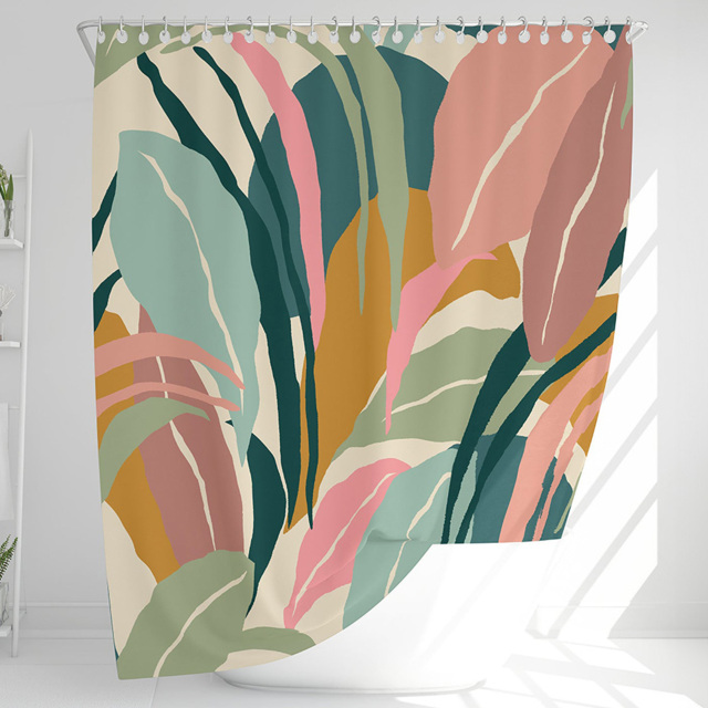 Benjamin Tate Design Cream Artistic Abstract Leaves Shower Curtain 170 x 170cm - Size: 170 x 170 x 1cm - Wilko - image 1