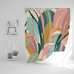 Benjamin Tate Design Cream Artistic Abstract Leaves Shower Curtain 170 x 170cm - Size: 170 x 170 x 1cm - Wilko - thumbnail 3