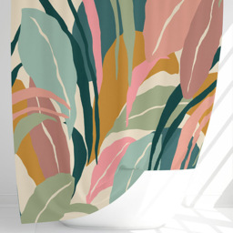 Benjamin Tate Design Cream Artistic Abstract Leaves Shower Curtain 170 x 170cm - Size: 170 x 170 x 1cm - Wilko - thumbnail 4