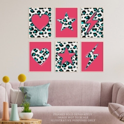 Wee Blue Coo Pink and Turquoise Leopard Pattern Bold Shapes Wall Art Print 30 x 41cm 6 Pack - Size: 40.5 x 30.5 x 0.3cm - Wilko - thumbnail 3