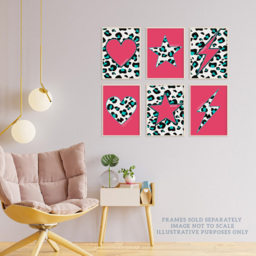 Wee Blue Coo Pink and Turquoise Leopard Pattern Bold Shapes Wall Art Print 30 x 41cm 6 Pack - Size: 40.5 x 30.5 x 0.3cm - Wilko - thumbnail 4