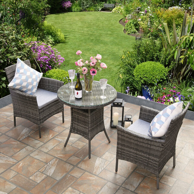 Virginia Deluxe 2 Seater Round Rattan Bistro Set for Garden Patio - Grey - Wilko - image 1