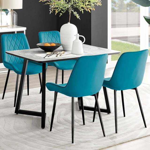 Furniturebox Copeland Cesano Marble Effect 4 Seater Dining Set White Blue and Black - Wilko - image 1