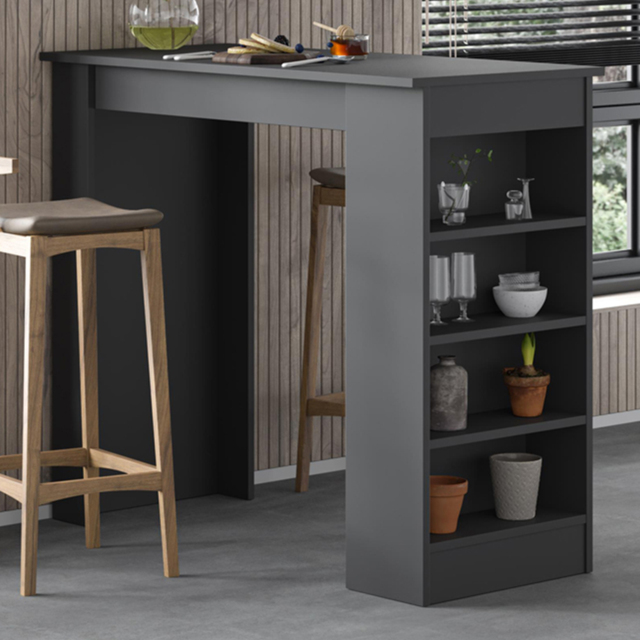 Decortie Swallow Anthracite Bar Table with Storage Shelves - Size: 102 x 117 x 54cm - Grey - Wilko - image 1