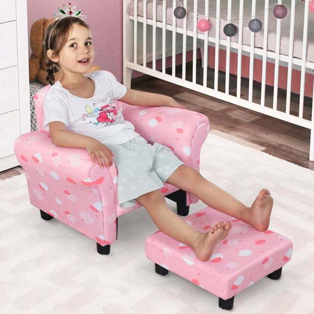 Tommy Toys Pink Cute Cloud Star Wooden Frame Kids Armchair with Footrest - Wilko - image 1