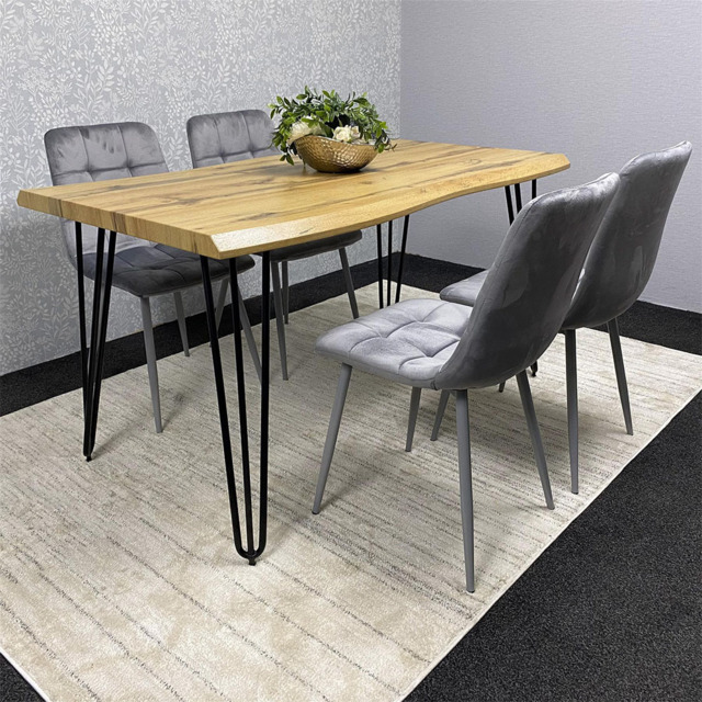 Kosy Koala 4 Seater Velvet Wooden Dining Set Grey - Multi - Wilko - image 1