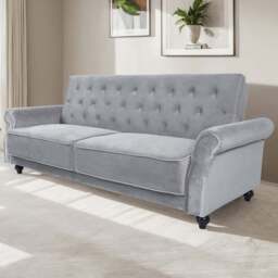 Furniture One 3 Seater Grey Velvet Sofa Bed - Wilko - thumbnail 1