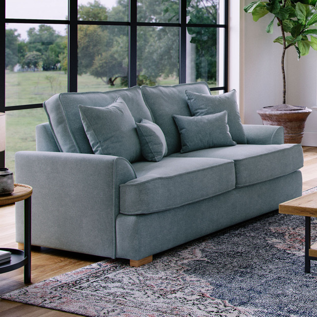 Alba City 2 Seater Fine Blue Fabric Sofa - Grey - Wilko - image 1