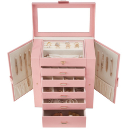 H&O Direct 5 Drawer Pink Jewellery Box with Mirror - Size: 32 x 30 x 17cm - Wilko - thumbnail 3
