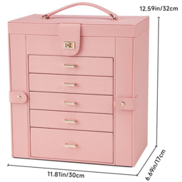 H&O Direct 5 Drawer Pink Jewellery Box with Mirror - Size: 32 x 30 x 17cm - Wilko - thumbnail 5
