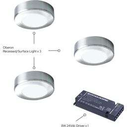 Sorrelis Oberon Aluminium Round Natural White 3 Cabinet Light Kit - Size: 1.6 x 6.5 x 6.5cm - Silver - Wilko - thumbnail 4