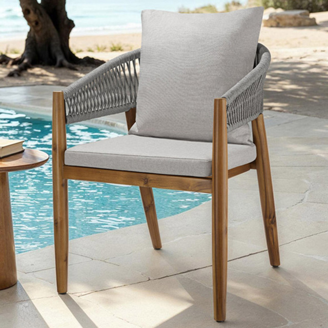 tectake Manacor Set of 4 Greige Rope Design Garden chair - Size: 76.5 x 59 x 58cm - Grey - Wilko - image 1