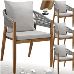tectake Manacor Set of 4 Greige Rope Design Garden chair - Size: 76.5 x 59 x 58cm - Grey - Wilko - thumbnail 3