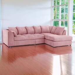 Luxor 4 Seater Pink Jumbo Cord Right Hand Facing Scatter Back L Shaped Corner Sofa Set - Wilko - thumbnail 1