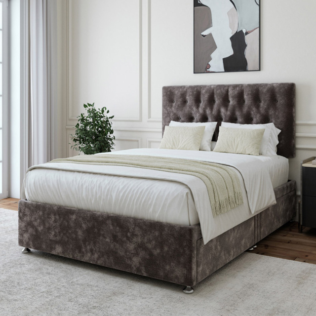 Bedmaster Double Charcoal Chenille 4 Drawer Divan Base - Grey - Wilko - image 1