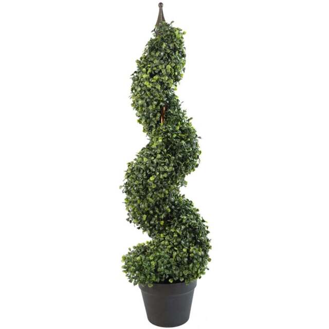 Leaf Boxwood Tower Artificial Tree with Spiral Metal Top 90cm - Size: 90 x 25 x 25cm - Green - Wilko - image 1