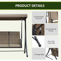 Outsunny 3 Seater Brown Garden Swing Chair with Canopy - Wilko - thumbnail 7