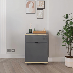 FWStyle Single Door Single Drawer Grey Mobile Storage Unit - Size: 61 x 41 x 45cm - Wilko - thumbnail 4
