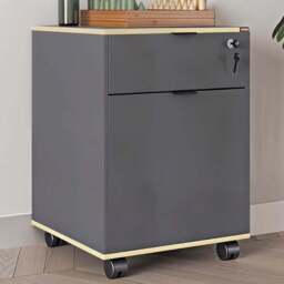 FWStyle Single Door Single Drawer Grey Mobile Storage Unit - Size: 61 x 41 x 45cm - Wilko