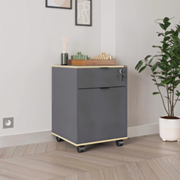 FWStyle Single Door Single Drawer Grey Mobile Storage Unit - Size: 61 x 41 x 45cm - Wilko - thumbnail 5