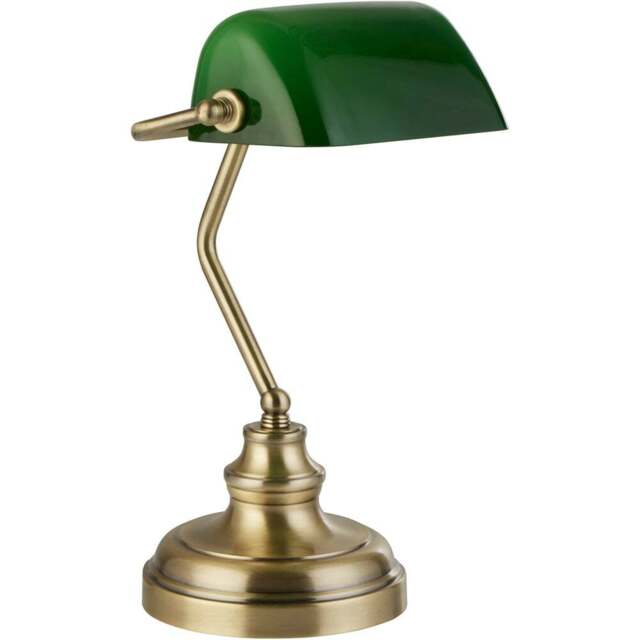 Lighting Collection Bankers Deep Green Glass Shade Table Lamp - Size: 33 x 22 x 21cm - Gold - Wilko - image 1