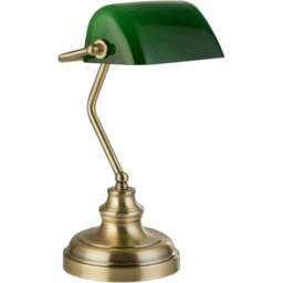 Lighting Collection Bankers Deep Green Glass Shade Table Lamp - Size: 33 x 22 x 21cm - Gold - Wilko