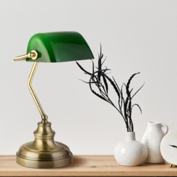 Lighting Collection Bankers Deep Green Glass Shade Table Lamp - Size: 33 x 22 x 21cm - Gold - Wilko - thumbnail 3