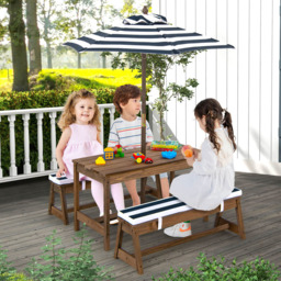 Costway Blue Kids Picnic Table and Bench Set with Umbrella - Wilko - thumbnail 1