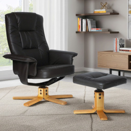 Dorel Drake Black Faux Leather Recliner Chair with Footstool - Size: 97 x 77 x 85cm - Wilko - thumbnail 1