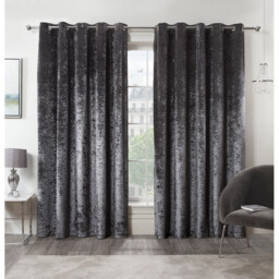 Divante Charcoal Crushed Velvet Eyelet Curtain 168 x 229cm - Size: W 168 x D 228cm - Wilko - thumbnail 6