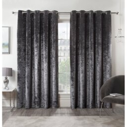 Divante Charcoal Crushed Velvet Eyelet Curtain 168 x 229cm - Size: W 168 x D 228cm - Wilko - thumbnail 1