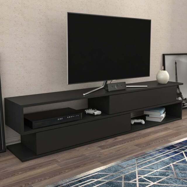 Decorotika Cortez 2 Shelf Anthracite TV Unit - Size: 40 x 160 x 35cm - Black - Wilko - image 1