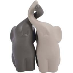 Living and Home 2 Piece Grey and Beige Ceramic Couple Elephant Ornament Set - Size: 15 x 5.5 x 5.5cm - Wilko