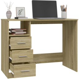 vidaXL 3 Drawer Single Shelf Computer Desk Sonoma Oak - Size: 76 x 102 x 50cm - Brown - Wilko - thumbnail 5