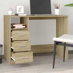 vidaXL 3 Drawer Single Shelf Computer Desk Sonoma Oak - Size: 76 x 102 x 50cm - Brown - Wilko