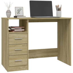 vidaXL 3 Drawer Single Shelf Computer Desk Sonoma Oak - Size: 76 x 102 x 50cm - Brown - Wilko - thumbnail 4