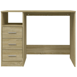 vidaXL 3 Drawer Single Shelf Computer Desk Sonoma Oak - Size: 76 x 102 x 50cm - Brown - Wilko - thumbnail 6