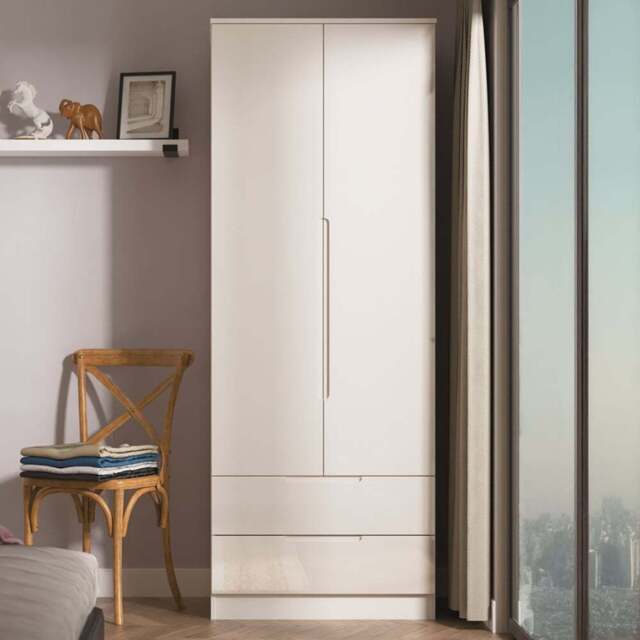 Crowndale Milan 2 Door 2 Drawer Kashmir Gloss and Kashmir Tall Wardrobe Ready Assembled - Kashmir Gloss & Kashmir - Wilko - image 1