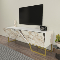 Decorotika Parla 3 Door White Marble and Gold TV Unit - Size: 50.6 x 150 x 35cm - Multi - Wilko - thumbnail 5